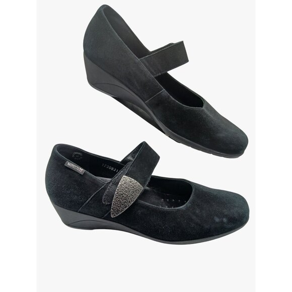 Mephisto Kimona Black Suede Mary Jane Wedge Shoes Womens Size 8.5 Adjustable - Picture 1 of 15